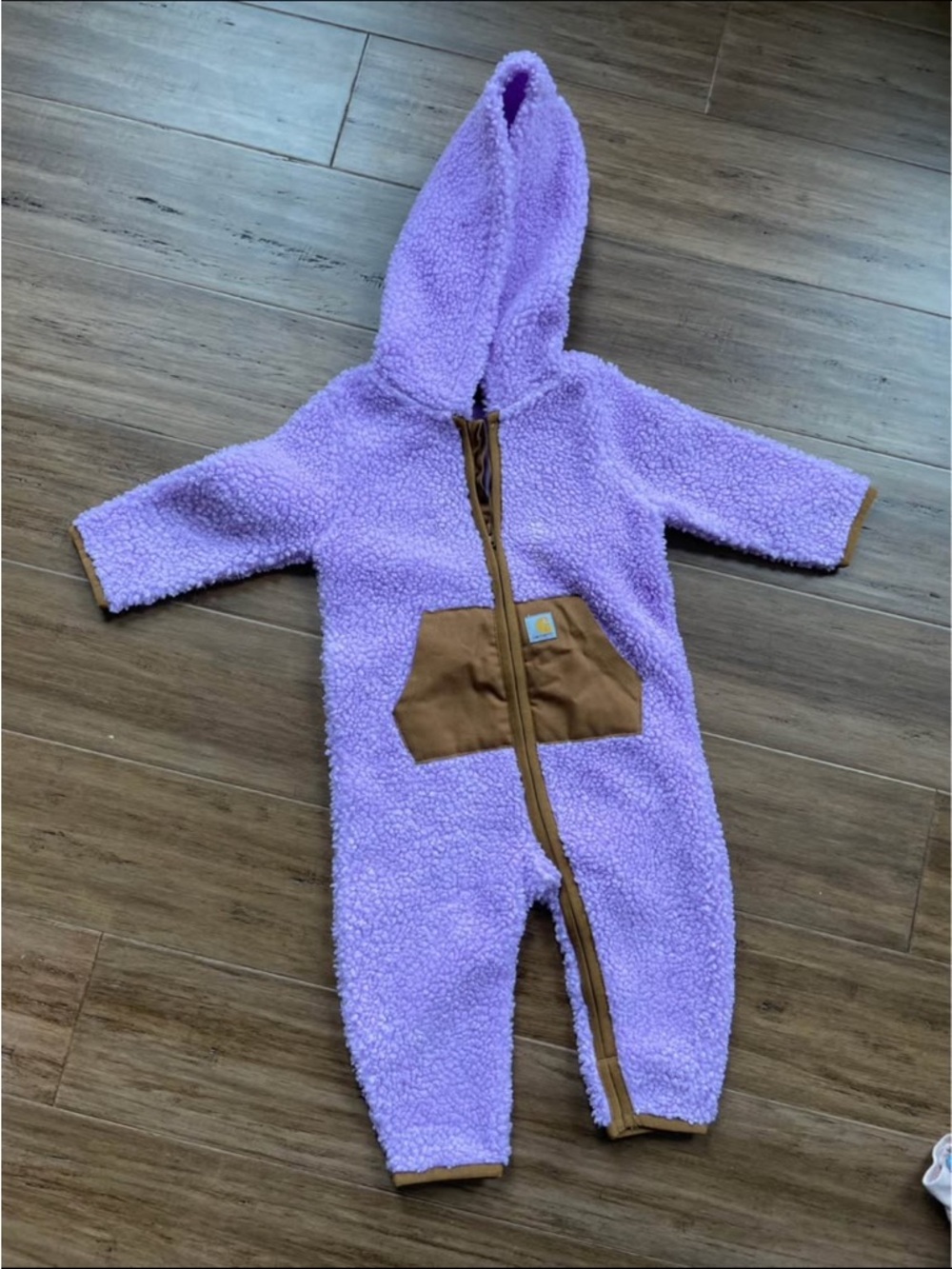 Carhartt Lavender Sherpa Hooded One-Piece with Tan Pocket Trim